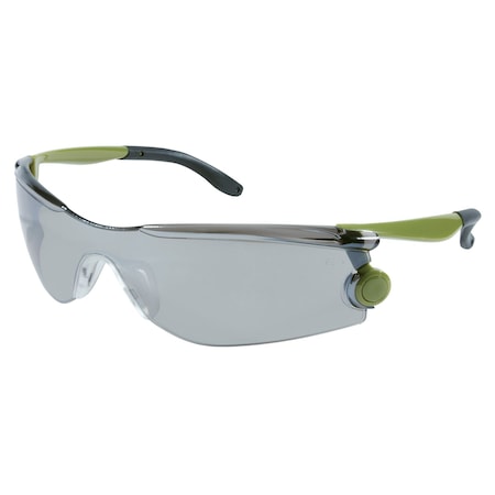 Mcr Safety MT1, Safety Glasses, Duramass Hard Coat, Silver Mirror Lens, Green Frame, Frameless, 12 PK MT127
